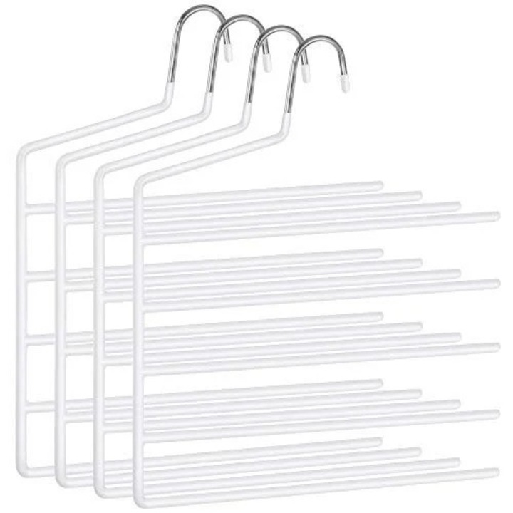 SONGMICS Set de 4 umerase pentru pantaloni, anti-alunecare, capacitate 5 perechi per umeras, 32cm, alb