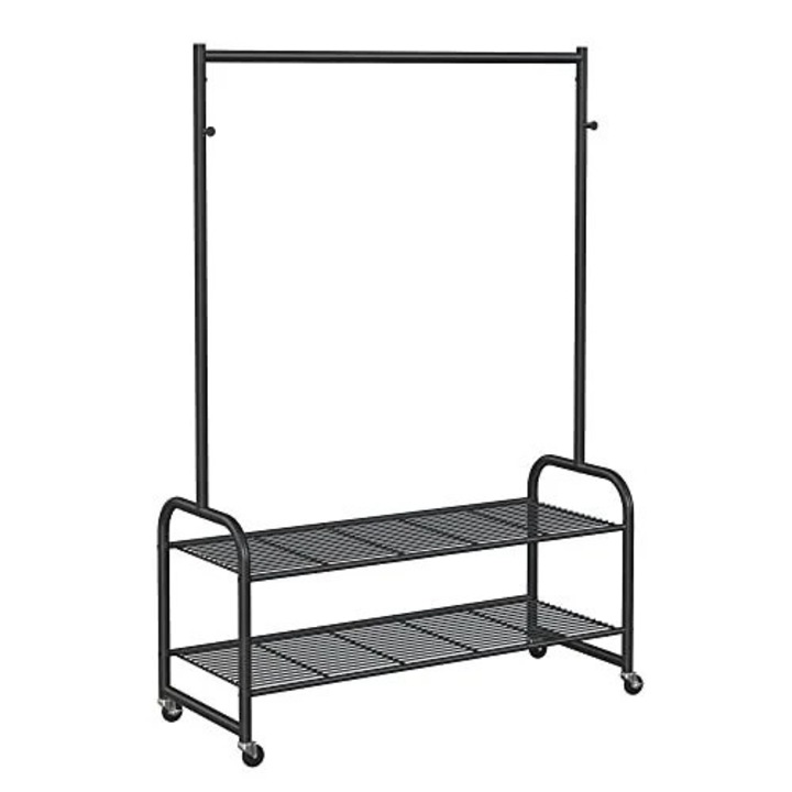 Suport mobil pentru haine cu 2 rafturi, metal, negru, Songmics