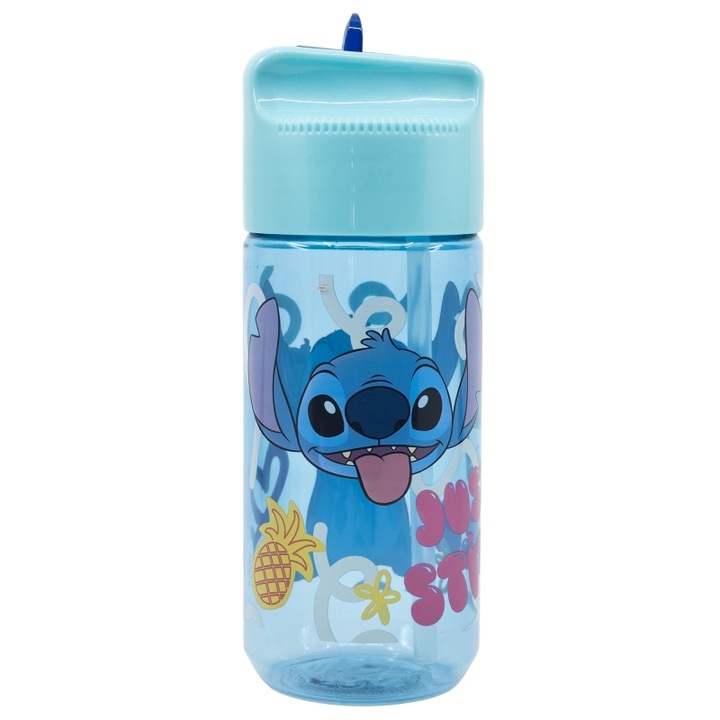 Sticla de apa cu pai pentru copii Lilo & Stitch Tritan, 430ml, plastic, baby blue