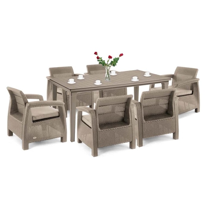 Set mobilier de gradina Keter Corfu Big duo cu masa futura cappuccino