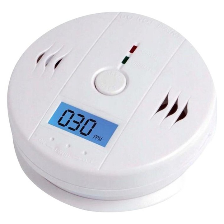 Detector de gaz DomowySwiat, LCD, alimentare cu 2 baterii AA, 100x100x38 mm, alb, senzor electrochimic, alarma sonora si vizuala, montaj usor, ideal pentru detectarea scurgerilor de gaz in locuinte