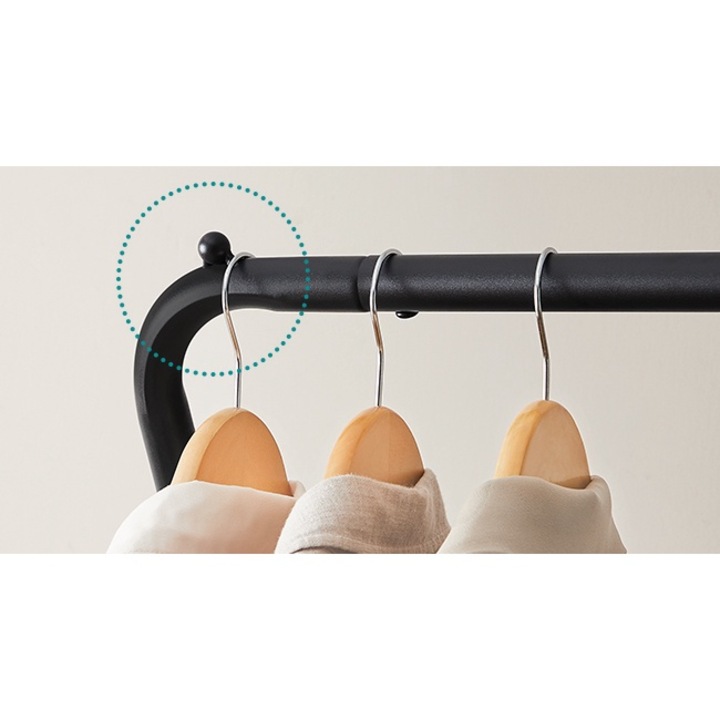 SONGMICS Suport pentru haine pe roti, cu polita, sina dubla, cadru metalic, sarcina 100kg, 53x104x155cm, negru