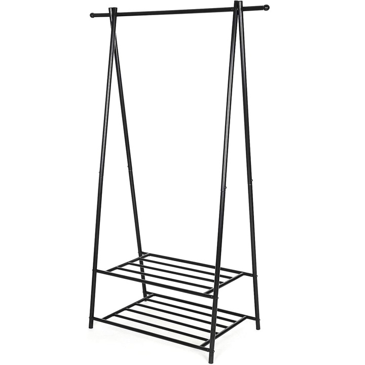 SONGMICS Suport pentru haine, cu raft depozitare pe 2 niveluri, cadru metalic, 88x41x155 cm, negru