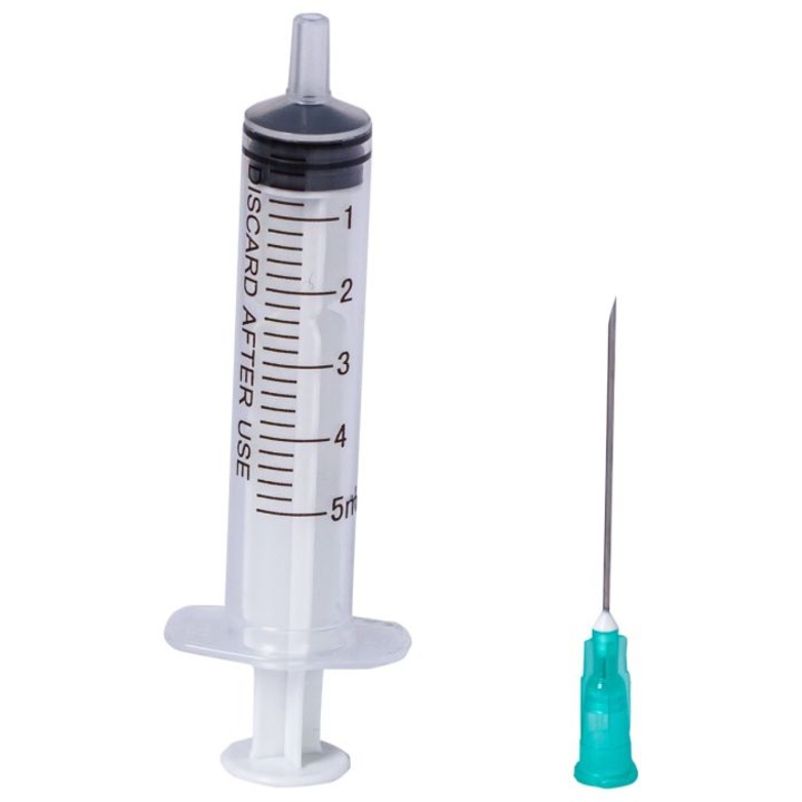 Комплект от 25 броя Спринцовки 5 ml Luer Slip със зелена игла 21G и 3 броя, PRIMA
