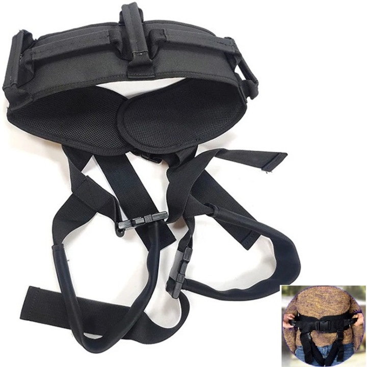 Centura ajutor locomotie, ridicare pentru persoane varstnice, cu disabilitati, reglabila, reutilizabila, lavabila, panza dacron, negru, SIPEDO