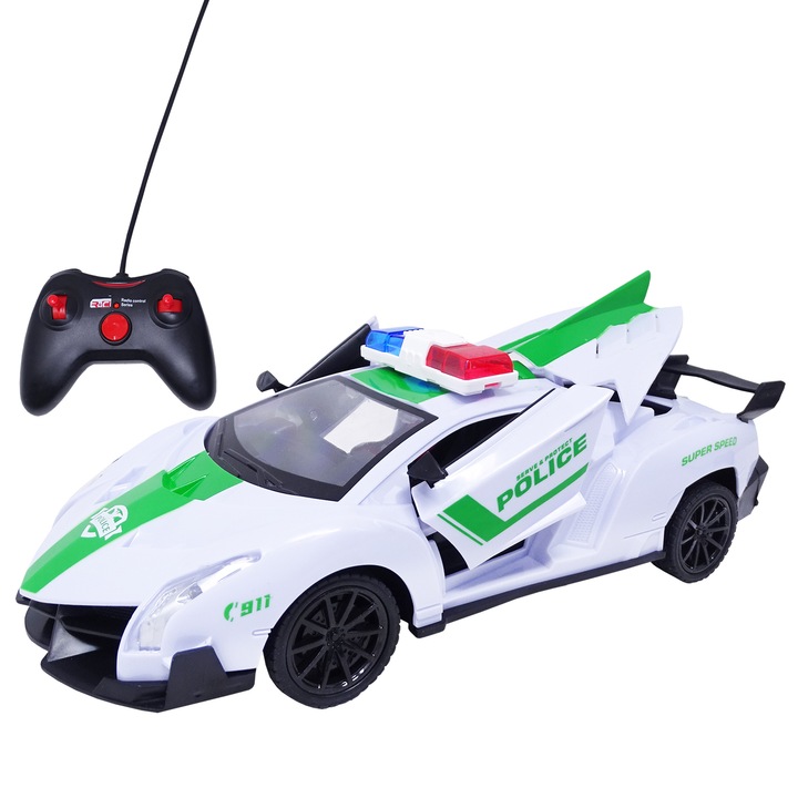 Masina de Politie Verde cu Telecomanda, Lumini si Acumulator, SALAMANDRA KIDS®