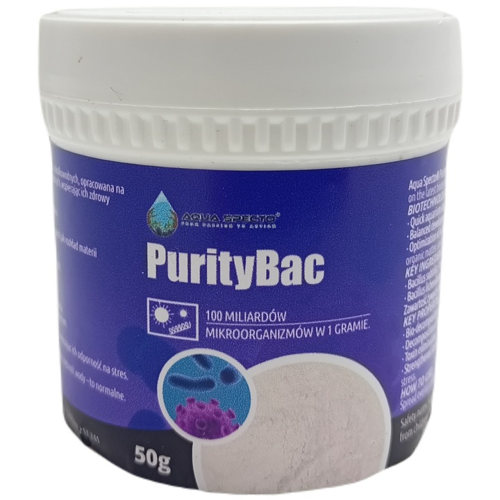 Aqua Specto PurityBac 50g, preparat bacterian, purificator de apa, pentru acvarii de apa dulce si marina, set