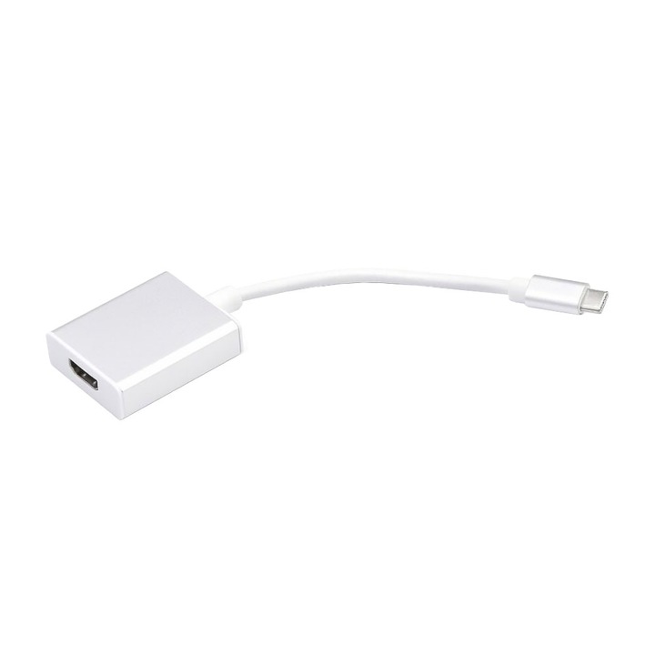 Adaptor Cablu HDMI - Type-C, Tip Conector USB-C, Portabil, 10cm, New Design, Plug and Play, Argintiu