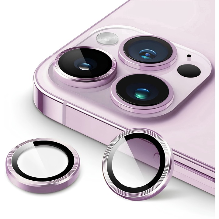 Folie Protectie Camera pentru iPhone 13 Pro / 13 Pro Max, Sticla Securizata, Aluminiu, 3 bucati, Ultra Slim, Duritate 9H, Anti Zgarieturi, Anti Amprente, Anti Socuri, Lila