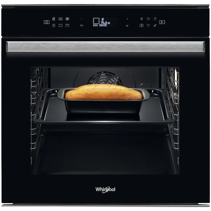 Cuptor incorporabil Whirlpool W6 OM4 4S1 H BL, Electric, 73 l, Autocuratare Hidrolitica, Tehnologia al 6-lea Simt, Soft Close, Display Touch, Clasa A+, Negru