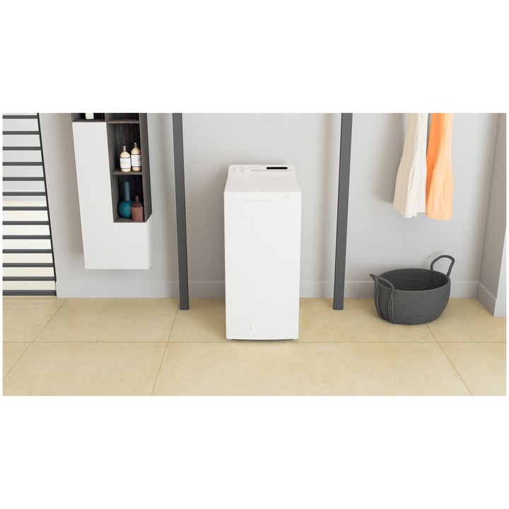 Masina de spalat rufe cu incarcare verticala Whirlpool TDLR 55130S EU, 5.5 kg, 1000 rpm, Clasa D, Display LED, Tehnologia Al 6-lea Simt, Alb