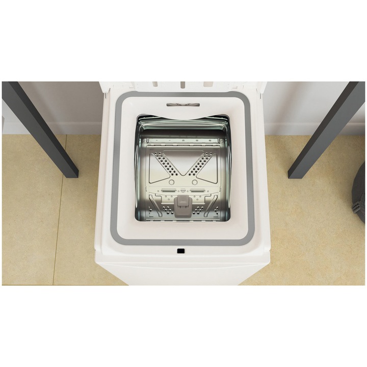 Masina de spalat rufe cu incarcare verticala Whirlpool TDLR 55130S EU, 5.5 kg, 1000 rpm, Clasa D, Display LED, Tehnologia Al 6-lea Simt, Alb