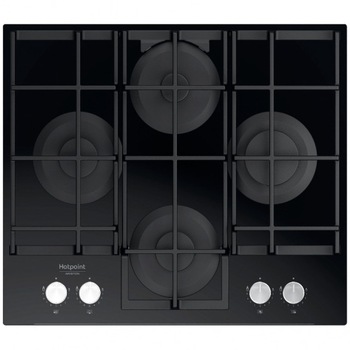 Plita incorporabila Hotpoint HAGS 61F/BK, Gaz, 4 arzatoare, 1 arzator cu flacara dubla, Gratare fonta, siguranta arzatoare, 60 cm, Negru