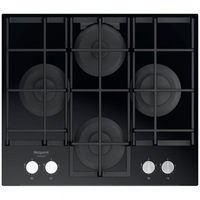 Plita incorporabila Hotpoint HAGS 61F/BK, Gaz, 4 arzatoare, 1 arzator cu flacara dubla, Gratare fonta, siguranta arzatoare, 60 cm, Negru