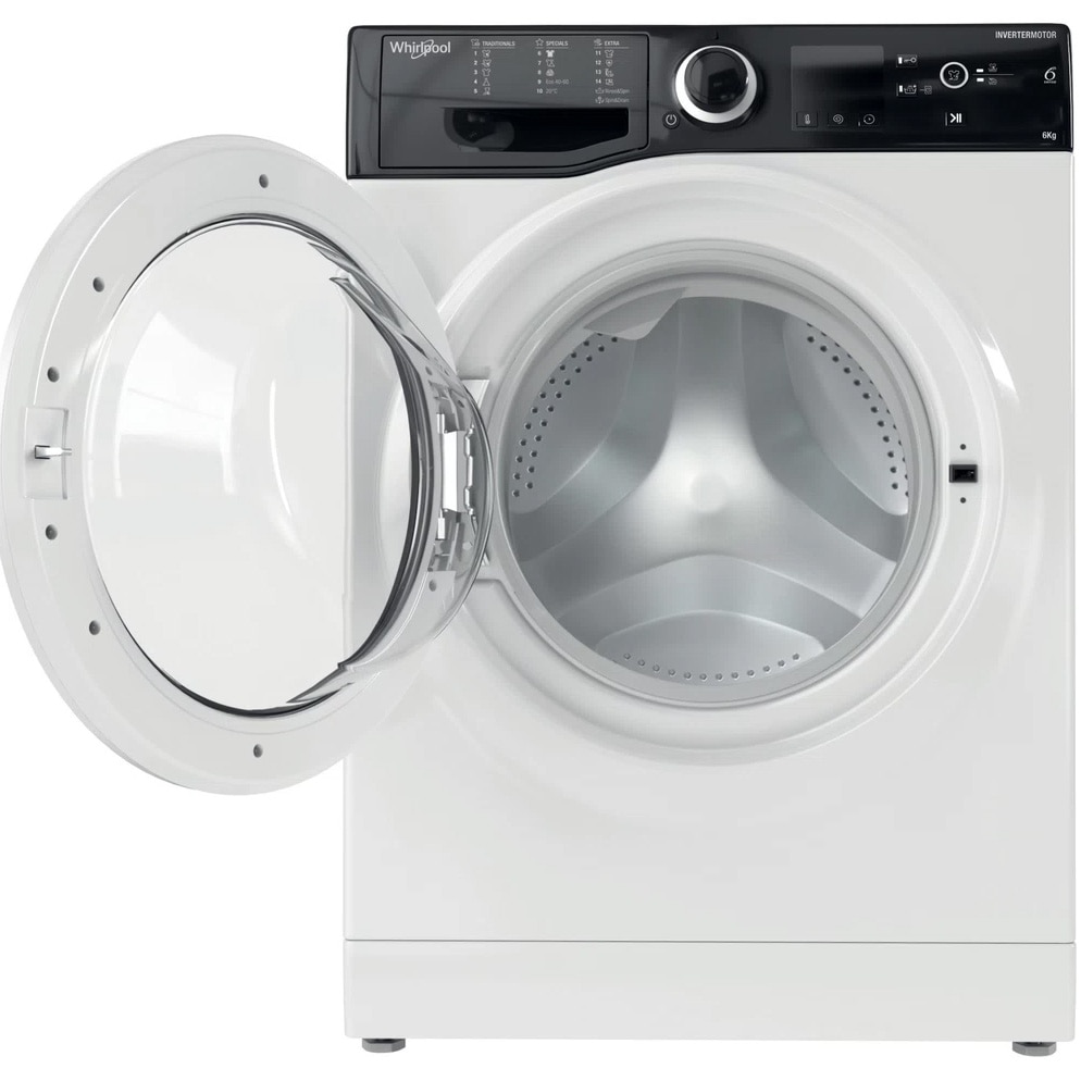 Masina de spalat rufe slim Whirlpool WRBSS 6249 S EU, 6 kg, 1200 rpm, Clasa C, Motor Inverter, Display digital, Alb/Negru