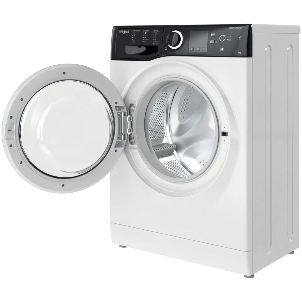 Masina de spalat rufe slim Whirlpool WRBSS 6249 S EU, 6 kg, 1200 rpm, Clasa C, Motor Inverter, Display digital, Alb/Negru
