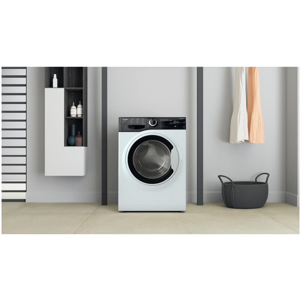 Masina de spalat rufe slim Whirlpool WRBSS 6249 S EU, 6 kg, 1200 rpm, Clasa C, Motor Inverter, Display digital, Alb/Negru