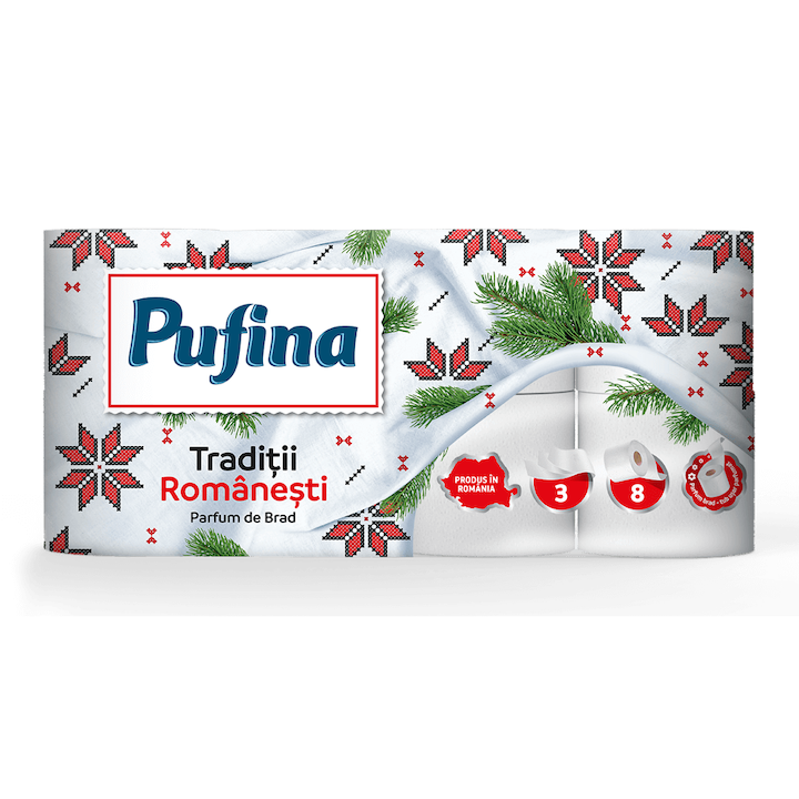 Hartie Igienica Pufina Traditii Romanesti parfum de brad,8 role