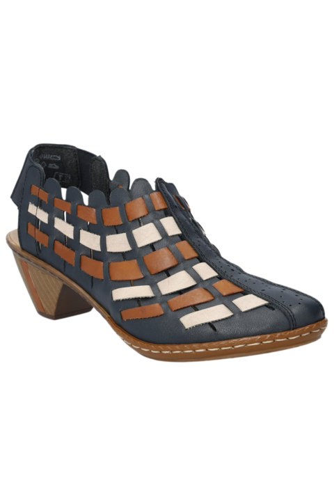 Pantofi casual, dama, RIEKER, ANTISTRESS, 46778-14 bleumarin, piele naturala, cu toc, Bleumarin