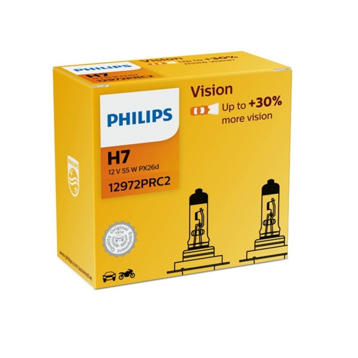 Комплект 2 крушки за фарове PHILIPS +30% Vision, H7 55W 12V