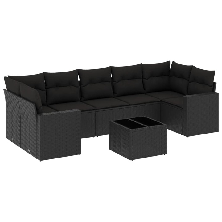vidaXL 8 részes fekete polyrattan kerti ülőgarnitúra párnákkal 62 x 62 x 69 cm 62.8 kg
