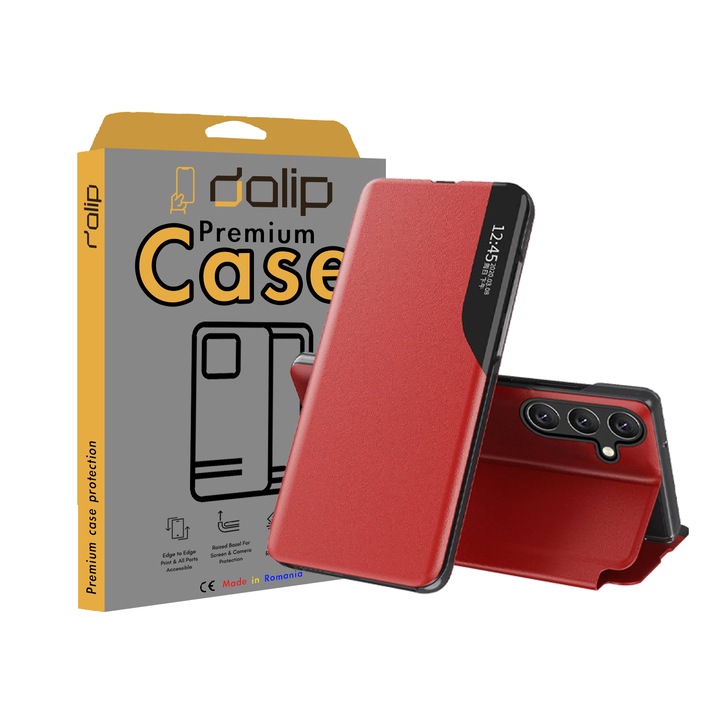 Dalip Smart Fold Case, за Samsung Galaxy S24 Plus, Premium TPU, червен
