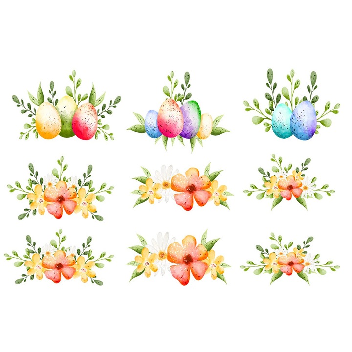 Sticker decorativ, Flori si oua, 12402ST-2