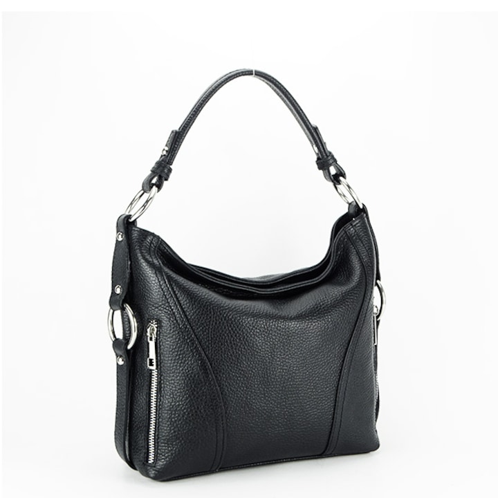 Ежедневна дамска чанта от естествена кожа B-8931 124 Черна