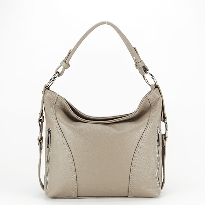 Чанта от естествена кожа 124, Бежов, 25x25x8 см