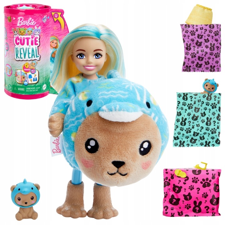 Papusa in costum de animalut, Barbie Color Reveal Chelsea, Multicolor