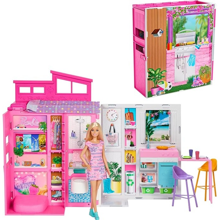 Комплект кукли + къща + аксесоари, Barbie Cozy House, Multicolor