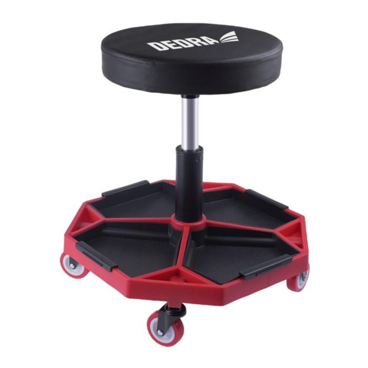 Стол за работилница, Dedra, 4 колела, черен/червен