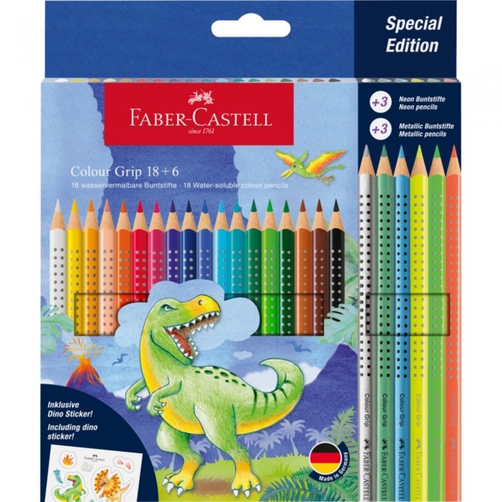 Set 24 creioane colorate/Stickere, Faber-Castell, Colour Grip 2001, Unicorn Edition, Multicolor
