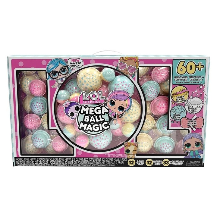 Set 12 Papusi, LOL Surprise, Mega Ball Magic!, Plastic, +3ani, Multicolor
