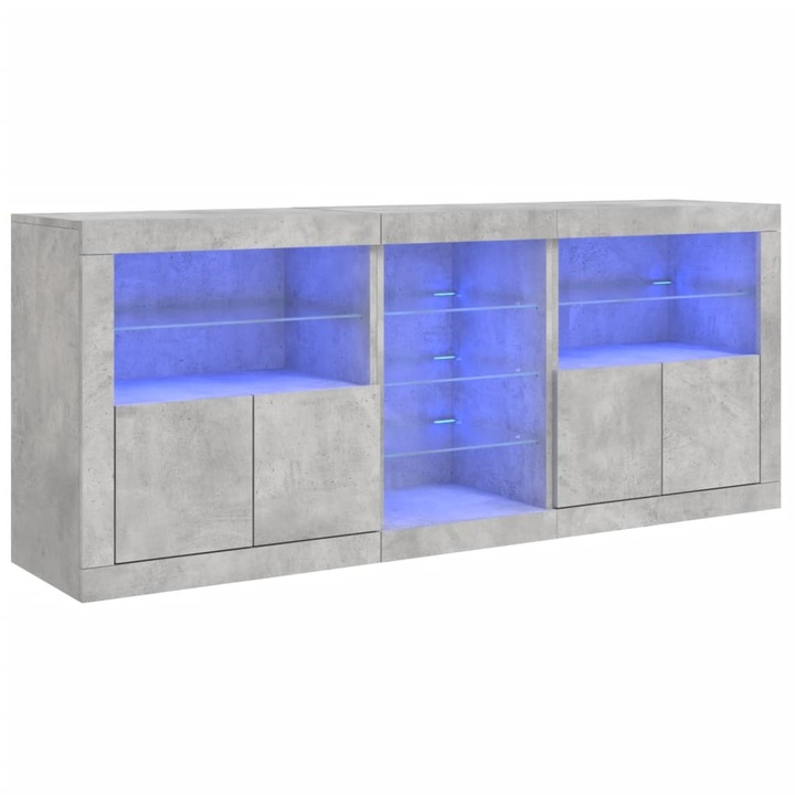VidaXL betonszürke tálalószekrény LED-világítással 181, 5x37x67 cm (3209040)