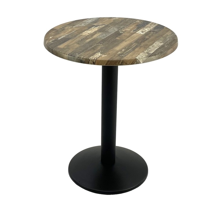 Masa rotunda pentru restaurant D60xh74cm, Raki Maracaibo, blat werzalit si baza din metal neagra