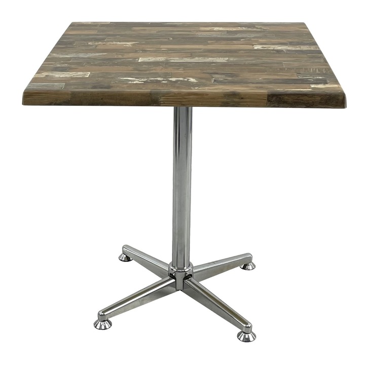 Masa patrata pentru restaurant/cafenea 80x80xh74cm, Raki Maracaibo, blat werzalit si picior metalic cromat
