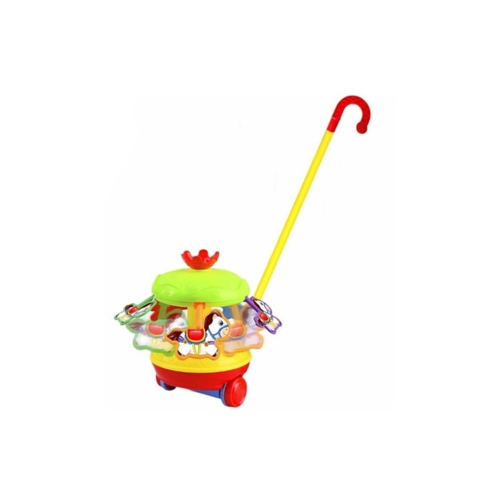 Jucarie de impins, Carusel cu caluti, sunete, multicolor