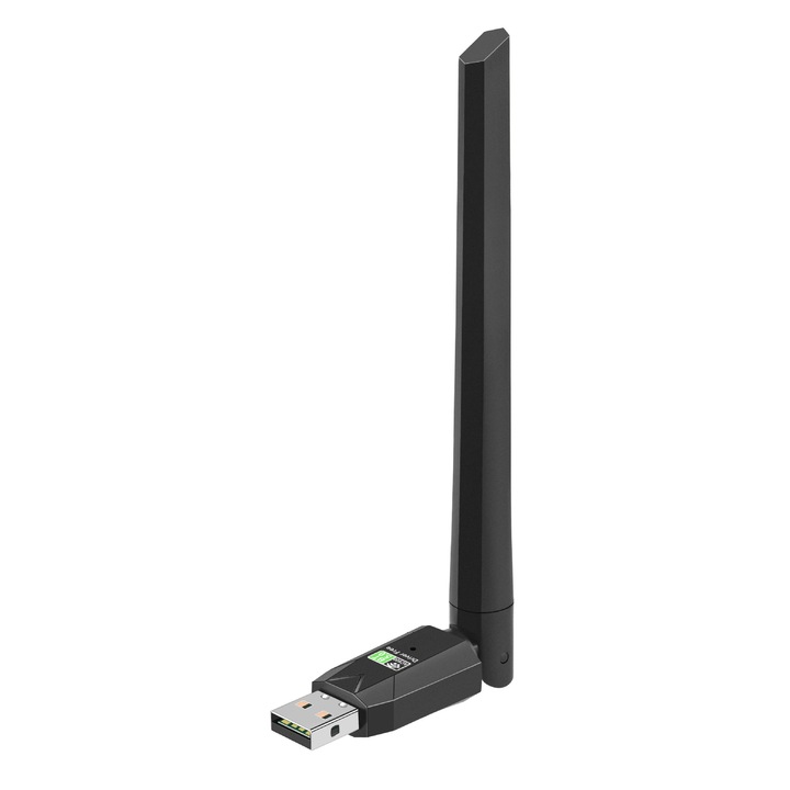 Adaptor wireless, WIFI 5+Bluetooth 5.0, Interfata USB,600 Mbps, pentru PC/laptop/desktop, antena externa cu castig inalt de 5dBi, negru