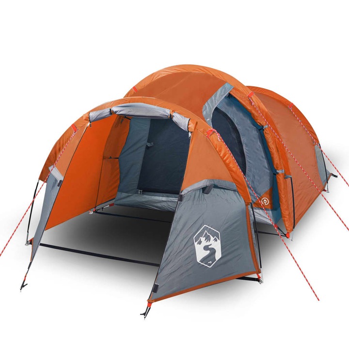 Cort de camping tunel 2 persoane vidaXL, gri/portocaliu, impermeabil, 3.15 kg