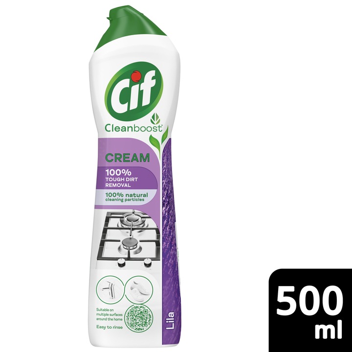 CIF Cleanboost почистващ крем, за упорити замърсявания, Лилав, 500 мл