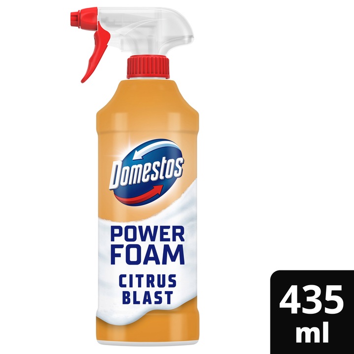 Domestos Power Foam Citrus Blast почистваща пяна за тоалетна и баня, 435 мл