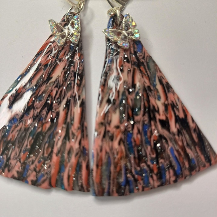 Cercei unicat pasta polimer evantai cu fluturas