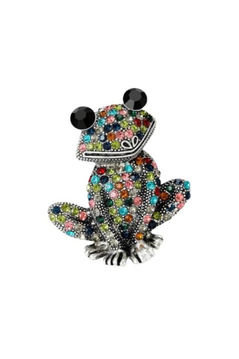 Brosa broasca cu pietre, aliaj de cupru, 4.5x3.7cm