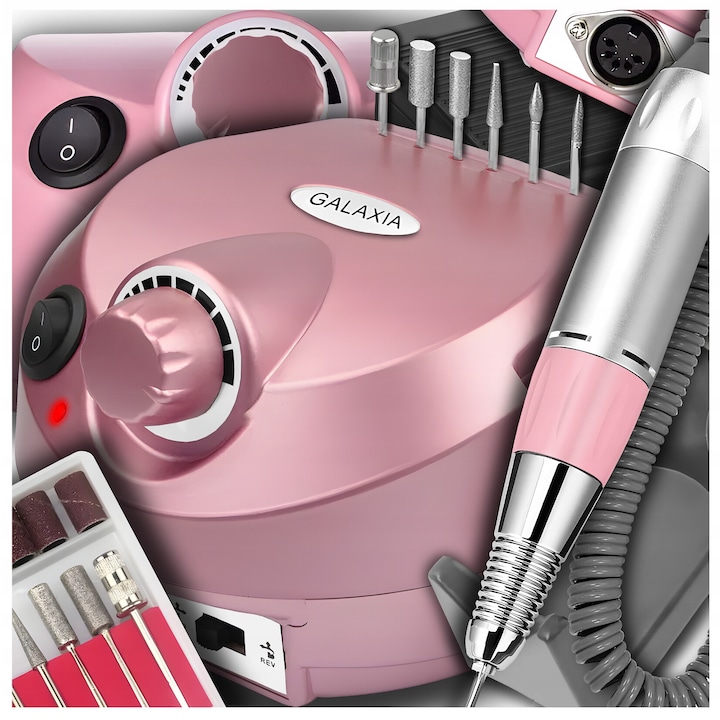 Freza unghii profesionala GALAXIA®, pentru manichiura - pedichiura, 45000 RPM, 6 capete, roz
