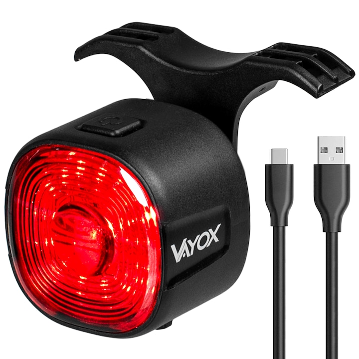 Vayox VA0156 LED kerékpárlámpa, 17x SMD forrás, 100 lumen, 100 órás akkumulátor, 2 univerzális összeszerelési mód, 6 világítási mód, USB-C töltés, IPX6 vízállóság, vezeték nélküli, Fekete