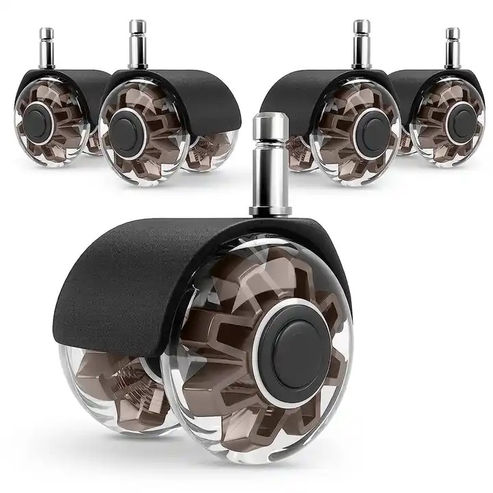 Set 5 roti premium GSM CARE, PU, tija 11mm pentru scaune de birou si gaming, diametru 50 mm, maro