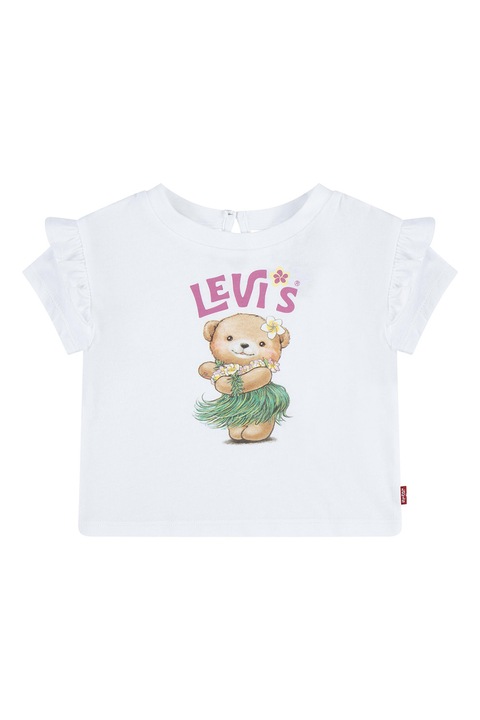 Levi's, Tricou de bumbac organic cu garnituri cu volane, Alb optic/Roz