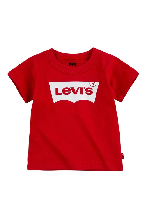 Levi's, Tricou cu decolteu la baza gatului si imprimeu logo, Alb/Rosu vermillion