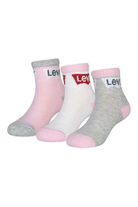 Levi's, Къси чорапи с лого - 3 чифта, Сив меланж/Розово, 35-37 EU